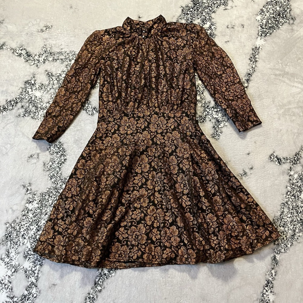 Just Cavalli Dress‎ Womens Size 6 Floral Black Gold Metallic Lace Mock Neck